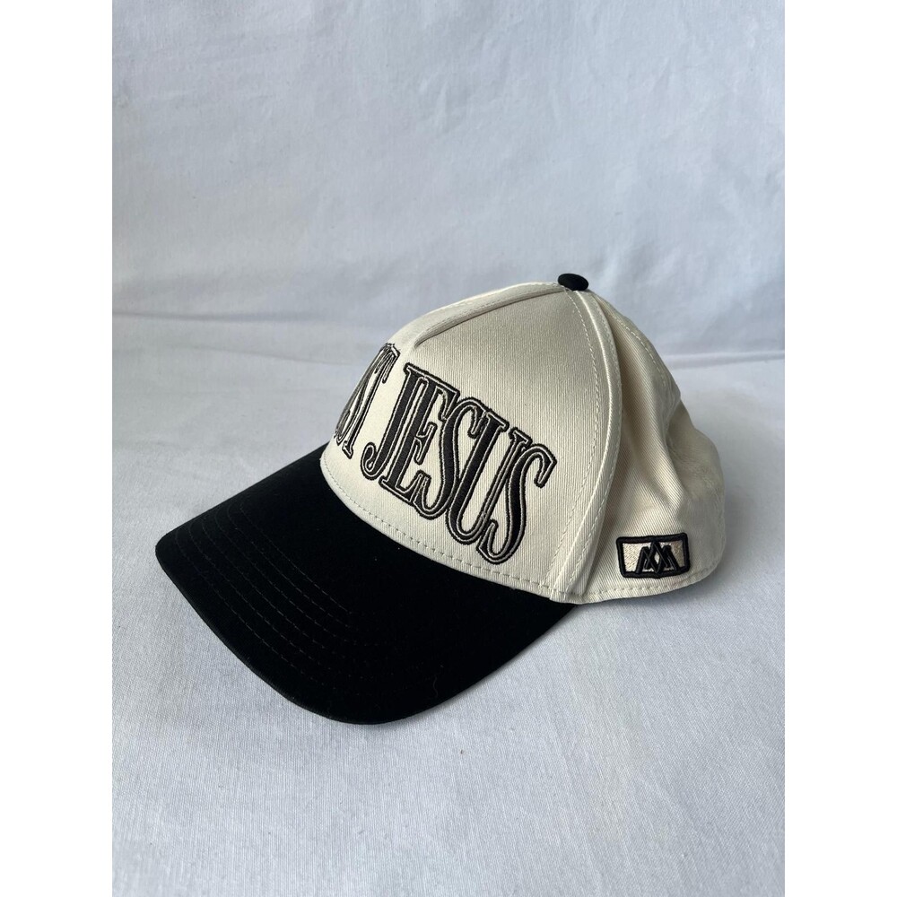 Malta Apparel Just Jesus Snapback Hat Cream Black Adjustable Christian Cap